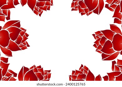 Beautiful red lotus flowers frame art pattern design background for wedding invitation 