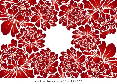 Beautiful red lotus flowers frame art pattern design background for wedding invitation 