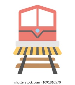 
A beautiful red modern tram, train traveling 
