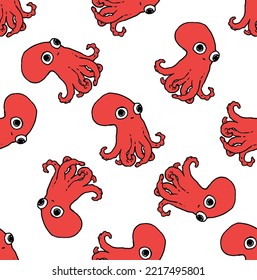 Beautiful red octopus pattern, great design for any purpose. a pattern of red octopuses. sea creature octopus hand-drawn in cartoon style red octopus pattern. Seamless pattern.