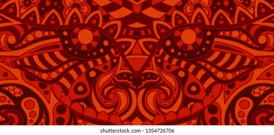 Beautiful red pattern with flaming evil decorative face