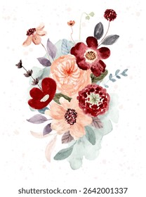 beautiful red peach floral arrangement watercolor