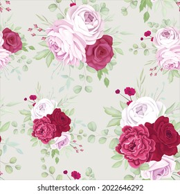 beautiful red and pink floral frame seamless pattern design