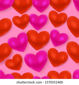 Beautiful red and pink seamless pattern, Valentine's Day backdrop, wrapping paper, sweet love background. Realistic style high quality vector illustration.