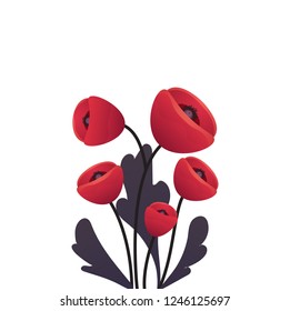 Beautiful Red Poppy flower branch - international symbol of peace. Remembrance Day, Memorial and Anzac Day concept design template. Vector Illustration EPS 10 file.