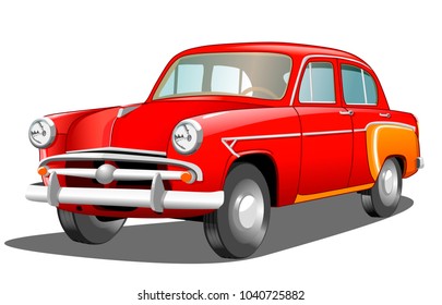 Beautiful red retro car on white background, vector illustration