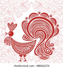 Beautiful red rooster. Vector illustration.