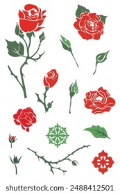 Beautiful red rose arrangement featuring thorns and buds, ideal for tiles and decor arrangements