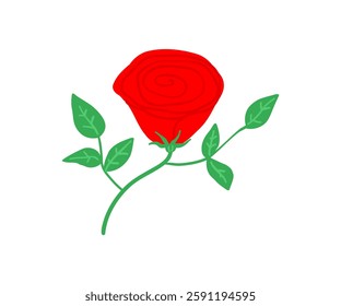 Beautiful red rose in flat style. Watching a movie, relaxing, cinema. Hand drawn vector illustration.