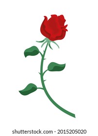 Beautiful red rose. Flower in cartoon style