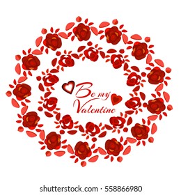 Beautiful red rose frame .Be my Valentine. Vector