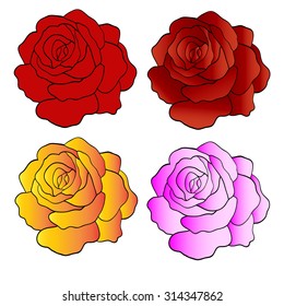 beautiful red rose in a hand-drawn graphic style in vintage colors 