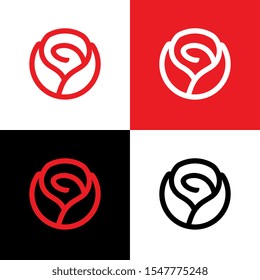 Beautiful red rose logo template, circle flower icon design - Vector