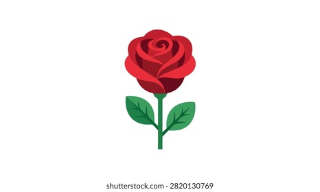 Beautiful red rose with lush green leaves on a plain white background ideal for floral decoration and romantic design projects