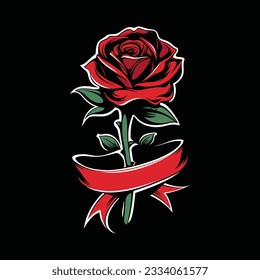 Beautiful red rose and ribbon, vintage illustration. Perfect for tshirts and tattoo