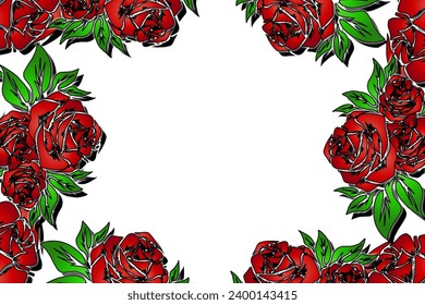 Beautiful red rose roses flowers frame art pattern design background for wedding invitation