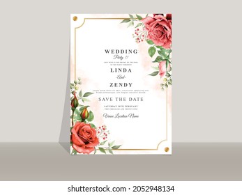 Beautiful red rose wedding invitation templates