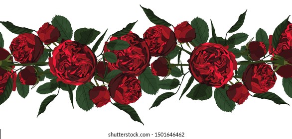 Beautiful red roses on pattern. 