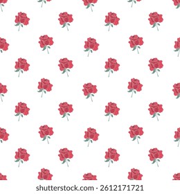 Beautiful red roses seamless pattern in vector technique, on white background. Create fabric, card, banner and more 