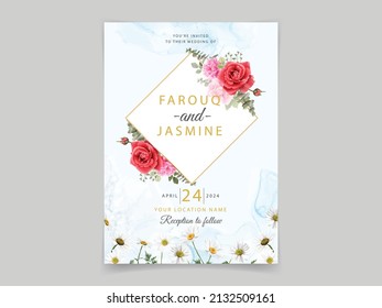 Beautiful red roses wedding invitation