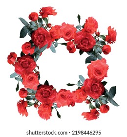 Beautiful red roses wreth template good for invitation or wedding card. Vector.
