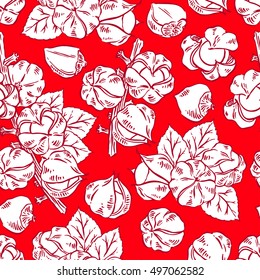 Beautiful red seamless background of guarana. hand-drawn illustration