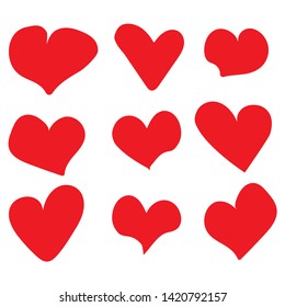Beautiful red set hearts isolated on the white background