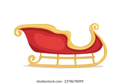 Beautiful red sleigh of Santa Claus. Flat cartoon christmas design element isolated on white background. Vector illustration for the new year.