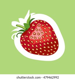 Beautiful red strawberry stickers. Vector illustration. Lime background