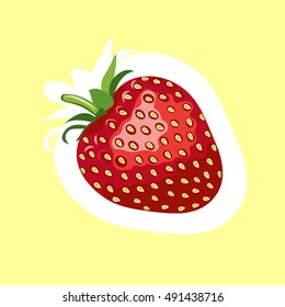 Beautiful red strawberry stickers. Vector illustration. Yellow background