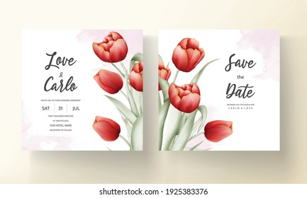 Beautiful red tulip flower wedding invitation card