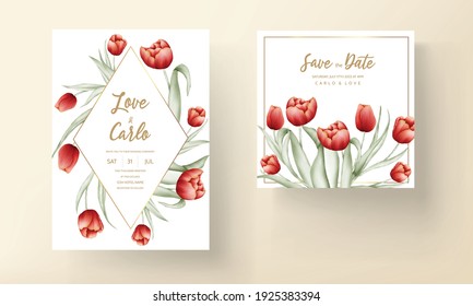 Beautiful red tulip flower wedding invitation card