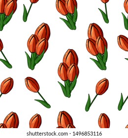beautiful red tulip seamless pattern background