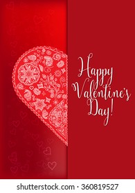 Beautiful red vector heart consisting of two halves, decorated with swirls. Love red vector heart for design flyer and corporate brochure. Beautiful vector red card with love vector heart