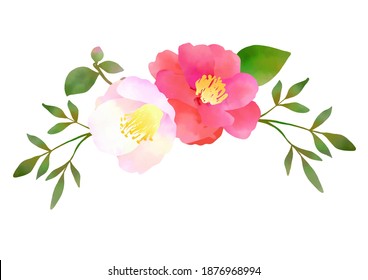 beautiful red and white camellia, watercolor painting