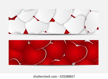 Beautiful red and white hearts love. Banner and Card Background Vector Illustration EPS10