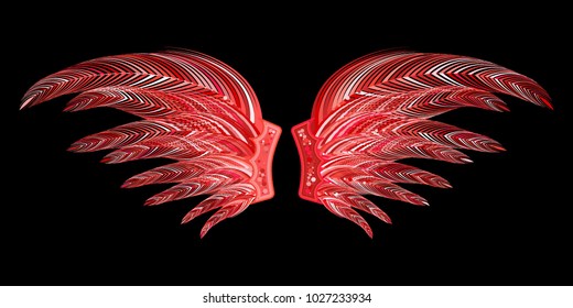 Beautiful Red Wings with Feathers. Carnival Costume. Wings with Feathers for Masquerade, Carnival, Celebration, Costume, Card, Invitations. Suit for the Holiday. Gentle Angel Wings.