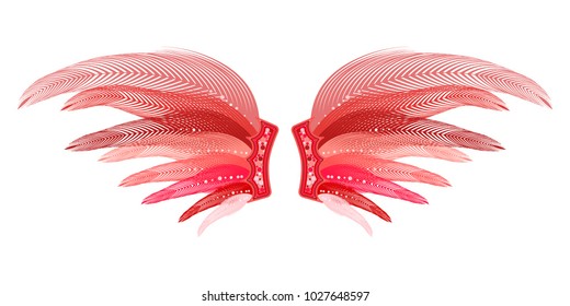 Beautiful Red Wings with Feathers. Carnival Costume. Wings with Feathers for Masquerade, Carnival, Celebration, Costume, Card, Invitations. Suit for the Holiday. Gentle Angel Wings.