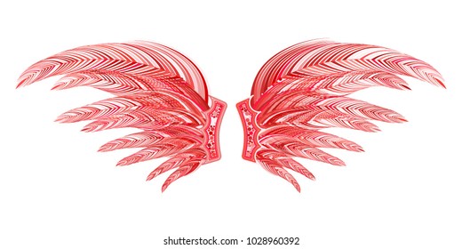 Beautiful Red Wings with Feathers. Carnival Costume. Wings with Feathers for Masquerade, Carnival, Celebration, Costume, Card, Invitations. Suit for the Holiday. Gentle Angel Wings.