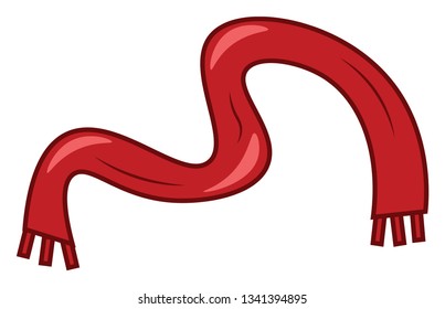 A beautiful red woolen scarf used as a part of winter dressing vector color drawing or illustration 