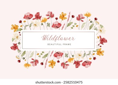 beautiful red yellow white wildflower watercolor frame