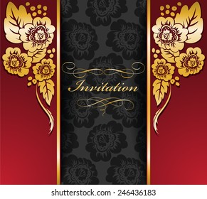 beautiful red-black invitation with a flower ornament