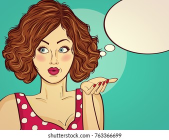 beautiful red-haired lady, gesticulate  and smile