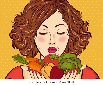 beautiful red-haired lady with vegetables in his hands