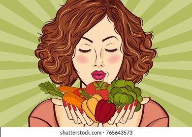 beautiful red-haired lady with vegetables in his hands
