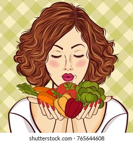 beautiful red-haired lady with vegetables in his hands