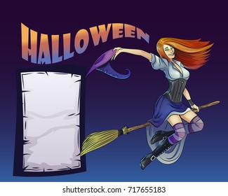 beautiful red-haired witch illustration