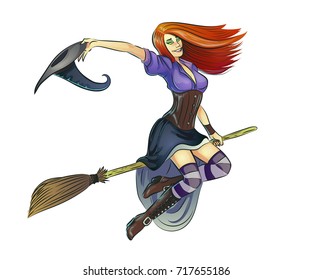 beautiful red-haired witch illustration