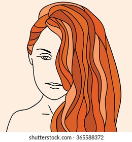 beautiful  redhead girl drawing doodle style vector