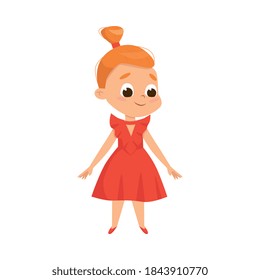 Hermosa niña pelirroja con elegante vestimenta roja, un chico lindo con ropa bonita estilo vector de dibujos animados Ilustración